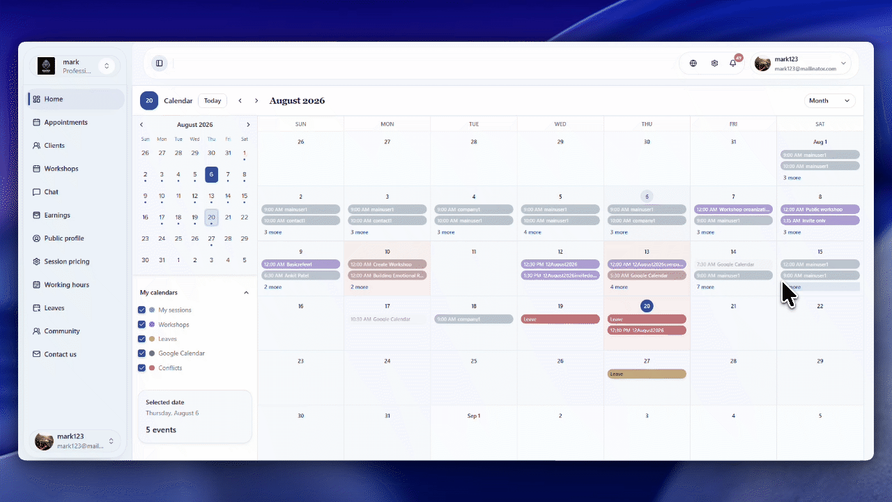 Hakini care platform appointment calendar on a laptop