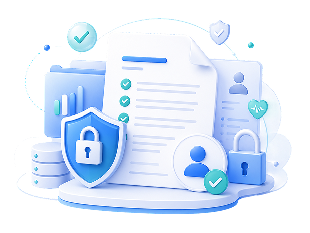 Secure platform agreement illustrated with documents, a shield, and locks.